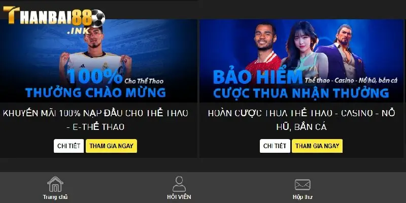 Khuyến mãi 100% cho thành viên mới cá cược thể thao Thanbai88