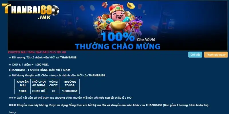Nhà cái đang có ưu đãi thưởng 100% cho người mới nạp Slot